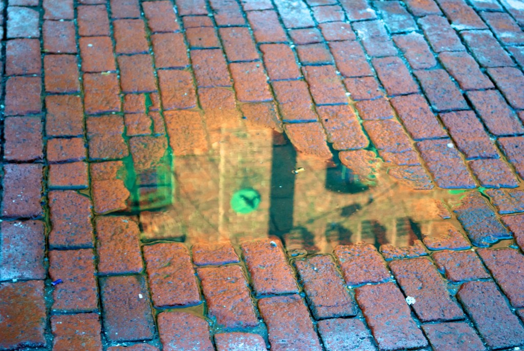 Reflections in a puddle on Trinity Street in the Distillery Historic District, Toronto 2011-02-05