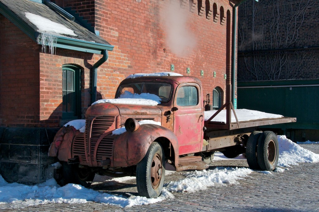 Old truck by the Pump House in the Distillery Historic District, Toronto 2011-02-05