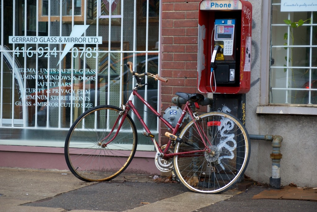 Wine red bicycle in Cabbagetown, Toronto 2011-03-11