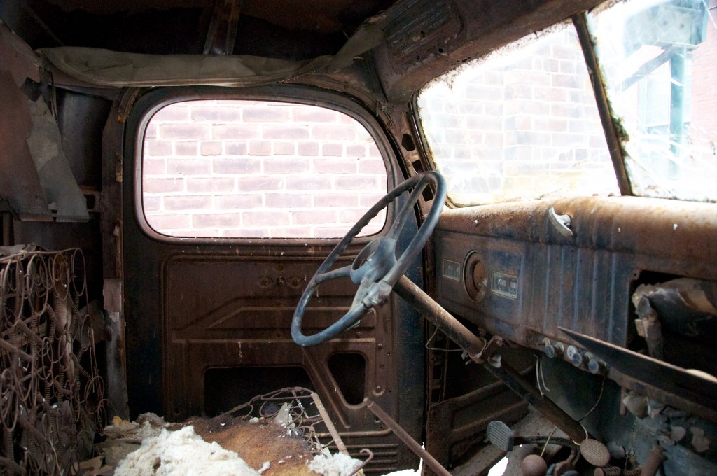 Interior of old truck in the Case Goods Lane, Toronto 