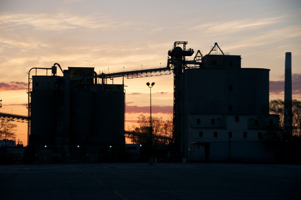 Silhouettes at sunrise in the Port Lands, Toronto