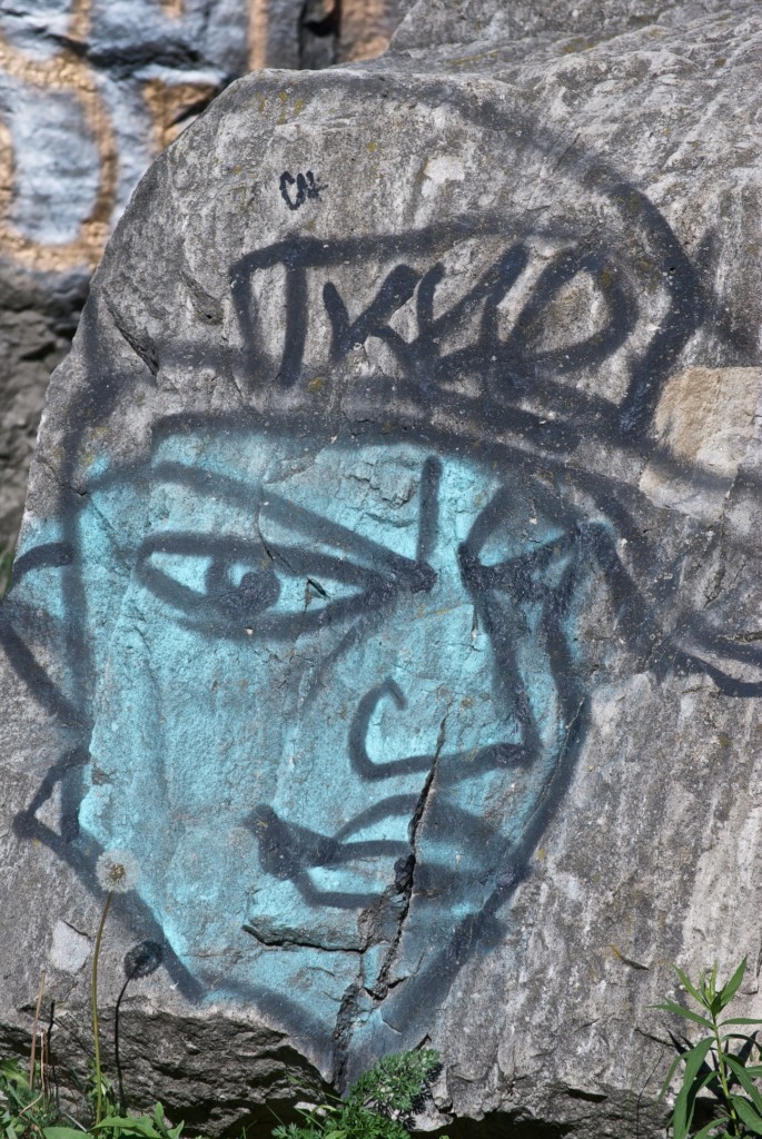 Face drawn on stone, Ashbridge's Bay Park, Toronto 2011-09-09