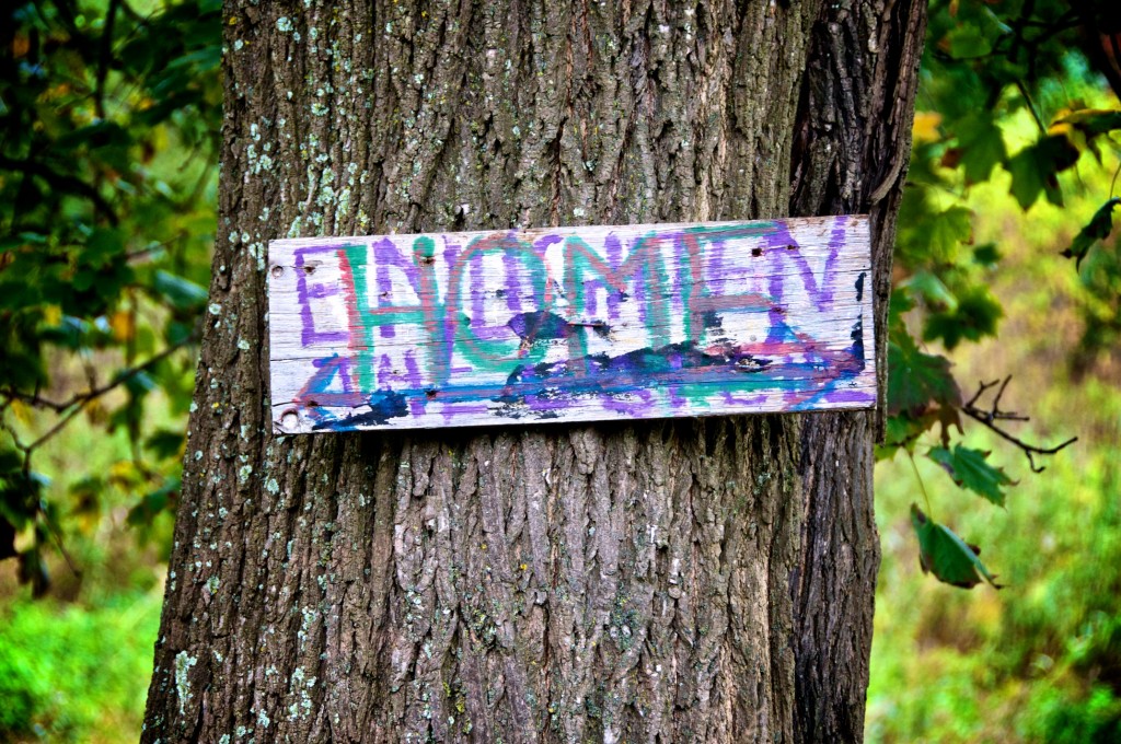 Sign on a tree in the Lower Don Valley, Toronto 2011-10-16
