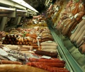 Sausage counter at the Atwater Market in Montréal 2012-03-24