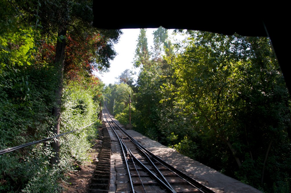 Tracks of the funicular going up Cerro San Cristóbal in Santiago, Chile 2010-12-17