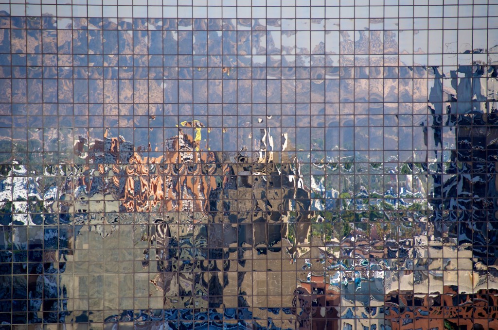 Glass building photographed from the top (24th) floor of a Calle Miraflores apartment in Santiago, Chile 2010-12-17