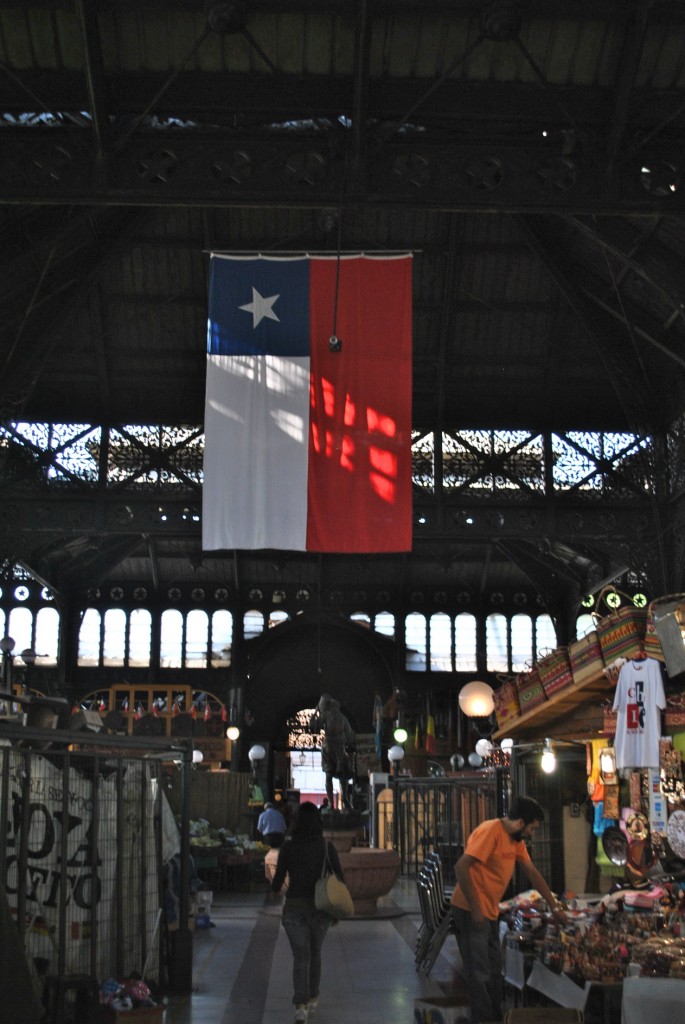 Chilean flag inside the Mercado Central de Santiago, Chile 2010-12-26